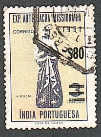 Індія Индия ^/--/^ Португальская Индия  (1959) Колония. Статуя Богоматери. Надпечатка ^_^^^ Португальська Індія (1959) Колонія. Статуя Богоматері. Надпечатка - фото фото фото