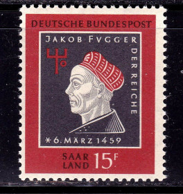 Інше Другое ^/--/^ СААР / SAAR  1959 г MNH - 500-летие со дня рождения Якоба Фуггера - ^_^^^ СААР / SAAR 1959 MNH - 500-річчя з дня народження Якоба Фуггера - фото фото фото