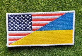 Інше Другое ^/--/^ Шеврон флаг США-Украина № 3800 ^_^^^ Шеврон прапор США-Україна No 3800 - фото фото фото
