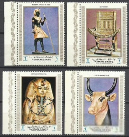 ОАЕ ОАЭ ^/--/^ Аджман 1972 искусство Египет сокровища из могилы фараона Тутанхамона Авиа 4 /--/ м. ^_^^^ Аджман 1972 мистецтво Єгипет скарби з могили фараона Тутанхамона Авіа 4 /--/ м. - фото фото фото