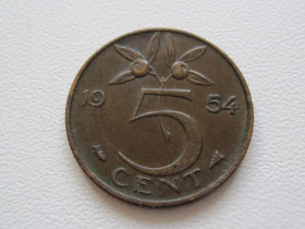 Нідерланди Нидерланды ^/--/^ Нидерланды 5 центов 1954 года 23195 ^_^^^ Нідерланди 5 центів 1954 року 23195 - фото фото фото