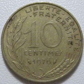 Франція Франция ^/--/^ Франція 10 сантимів 1976 року 1353 ^_^^^ Франция 10 сантимов 1976 года 1353 - фото фото фото