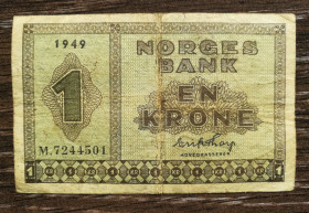 Скандинавія Скандинавия ^/--/^ NORWAY Норвегія 1 крона 1949 нечастий рік випуску ^_^^^ NORWAY Норвегия 1 крона 1949 нечастый год выпуска - фото фото фото