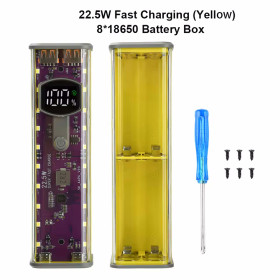 Зовнішні акумулятори (Power Bank) Внешние аккумуляторы (Power Bank) ^/--/^ Корпус PD /--/ 22.5 /--/ W Повербанк Павербанк для телефона PowerBank 8 x 18650 USB Type-C быстрая зарядка желтый фиолетовая плата ^_^^^ PD /--/ 22.5 /--/ W Повербанк Павербанк для телефону PowerBank 8 x 18650 USB Type-C швидка зарядка жовта фіолетова плата - фото фото фото