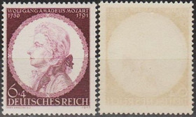 Третій Рейх (-) Третий Рейх (-) ^/--/^ 1941 - Рейх - 150 років смерті Моцарта Mi.810 ** ^_^^^ 1941 — Рейх — 150 лет смерти Моцарта Mi.810 - фото фото фото