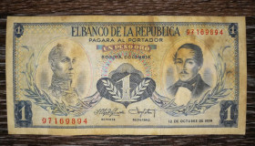 Колумбія Колумбия ^/--/^ COLOMBIA Колумбія 1 песо оро 12 жовтня 1959 ^_^^^ Колумбия 1 песо оро 12 октября 1959 - фото фото фото