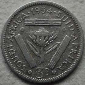 ПАР ЮАР ^/--/^ Три пенса 1954 рік Південна Африка Єлізавета ІІ    (срібло) ^_^^^ Три пенса 1954 Южная Африка Елизавета II (серебро) - фото фото фото