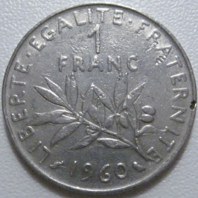Франція Франция ^/--/^ Франція 1 франк 1960 року 43680 ^_^^^ Франция 1 франк 1960 года 43680 - фото фото фото