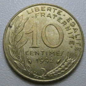 Франція Франция ^/--/^ Франція 10 сантимів 1992 року 42029 ^_^^^ Франция 10 сантимов 1992 года 42029 - фото фото фото