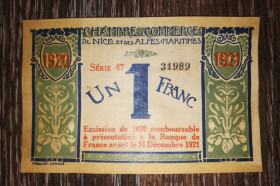 Франція Франция ^/--/^ FRANCE Франція 1 франк нотгельд. Ніца, Приморські Альпи 1920 1921 З №! Стара дата 1917 1919 передрук ^_^^^ FRANCE Франция 1 франк нотгельд. Ница, Приморские Альпы 1920 1921 С No! Старая дата 1917 1919 перепечатка - фото фото фото