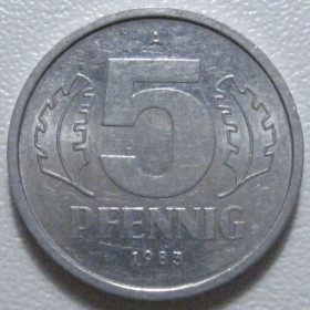 НДР, ФРН ГДР, ФРГ ^/--/^ Німеччина - НДР 5 пфенігів 1983 року 43360 ^_^^^ Германия - ГДР 5 пфеннигов 1982 года 43360 - фото фото фото