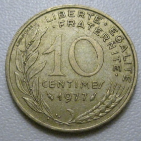 Франція Франция ^/--/^ Франція 10 сантимів 1977 року 42008 ^_^^^ Франция 10 сантимов 1977 года 42008 - фото фото фото