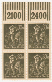 Веймарська республіка Веймарская республика ^/--/^ Германия     ( Рейх) 1922 г. №  197 ** кварт блок ^_^^^ Німеччина (Рейх) 1922 р. No 197 ** кварт блок - фото фото фото