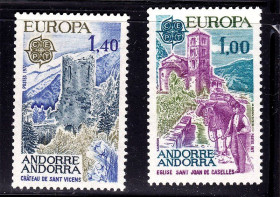 Малі Держави Європи Малые Государства Европы ^/--/^ Андорра 1977 г  MNH -  СЕРТ EUROPA - архитектура ^_^^^ 1977 — Серт EUROPA — архітектура - фото фото фото