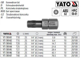 Викрутки Отвертки ^/--/^ Насадка отвертки бита YATO TORX 1/4 T /--/ 30 l /--/ 25 мм YT-78146 ^_^^^ Насадка викрутки біта YATO Польща TORX 1/4&amp;quot; T /--/ 30 l /--/ 25 мм YT-78146 - фото фото фото