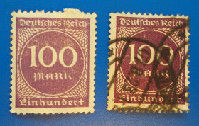 Веймарська республіка Веймарская республика ^/--/^ Германия 1923 г - 100 марок, 3 шт  (см.фото) ^_^^^ Німеччина 1923 р - 100 марок, 3 шт (див.фото) - фото фото фото
