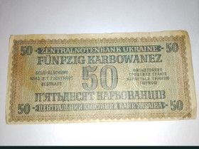Загальнодержавні випуски Общегосударственные выпуски ^/--/^ Антикварна банкнота 50 карбованців 1942 р. – Zentralnotenbank Ukraine ^_^^^ Антикварная банкнота 50 рублей 1942 г. - Zentralnotenbank Ukraine - фото фото фото