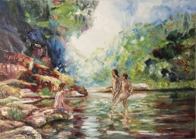 Картини, Гравюри, Живопис та Графіка Картины, Гравюры, Живопись и Графика ^/--/^ Картина &amp;quot;Купание в лесу&amp;quot; художник Обертас Ю.А.,ручная работа/холст/масло ^_^^^ Картина &amp;quot;Купаніє в лісі &amp;quot; художник Обертас Ю.А.,ручна робота/холст/масло - фото фото фото