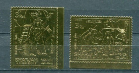 Освоєння космосу Освоение космоса ^/--/^ Шарджа Шарджа Sharjah 1970 Mi 706-707 A Apollo XI gold MNH ^_^^^ Шарджа Шарджа Sharjah 1970 Mi 706-707 Apollo XI gold MNH - фото фото фото