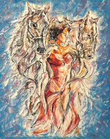Картини, Гравюри, Живопис та Графіка Картины, Гравюры, Живопись и Графика ^/--/^ Картина &amp;quot;У червоному з кіньми&amp;quot; художник Юрій Обертас  (&amp;quot;Дніпровська палітра&amp;quot;) ^_^^^ Картина &amp;quot;В красном с лошадьми &amp;quot; художник Юрий Обертас (&amp;quot; Днепровская палитра&amp;quot;) - фото фото фото