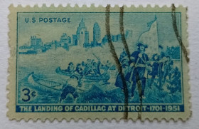 Північна Америка Северная Америка ^/--/^ США 1951 250-летие высадки Кадиллака, гашеная ^_^^^ США 1951 250-річчя висадки Кадиллака, гашена - фото фото фото
