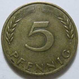 НДР, ФРН ГДР, ФРГ ^/--/^ Німеччина 5 пфенігів 1950 року J 41326 ^_^^^ Германия 5 пфеннигов 1950 года J 41326 - фото фото фото