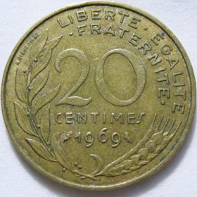 Франція Франция ^/--/^ Франція 20 сантимів 1969 року #6 /--/ П /--/ 1397 ^_^^^ Франция 20 сантимов 1969 года #6 /--/ П /--/ 1397 - фото фото фото