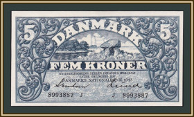Інші країни Другие страны ^/--/^ Дания 5 крон 1943 P-30  (30 /--/ j) UNC ^_^^^ Данія 5 крон 1943 P-30 (30 /--/ j) UNC - фото фото фото