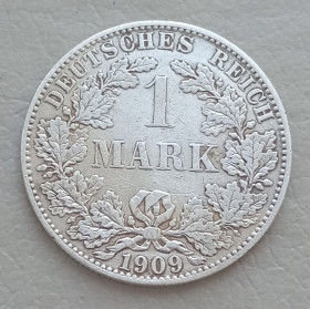 Німецька імперія (-) Германская империя (-) ^/--/^ Германия 1 марка, 1909 г,  &amp;quot;A&amp;quot; - Берлин, серебро ^_^^^ Німеччина 1 марка, 1909 р., &amp;quot;A&amp;quot; - Берлін, срібло - фото фото фото