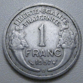 Франція Франция ^/--/^ Франція 1 франк 1957 року B 42108 ^_^^^ Франция 1 франк 1957 года B 42108 - фото фото фото