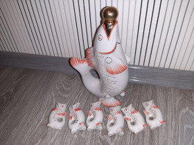 Статуетки, Скульптури, Фігурки, Фарфор Статуэтки, Скульптуры, Фигурки, Фарфор ^/--/^ Набор СССР Рыба + 6 /--/ шт   рыбки графин и стопки ПЗХК Полонне ^_^^^ Набір СРСР Риба + 6 /--/ шт рибки графін і стопки ПЗХК Полонне - фото фото фото