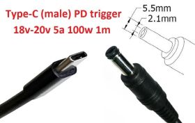 Інше Другое ^/--/^ Кабель-переходник триггер PD 18-20 /--/ v Type-C (max 5 /--/ a, 100 /--/ w) на 5.5 /--/ x /--/ 2.1 /--/ mm 1 /--/ m з USB Type-C (male) Power  - фото фото фото