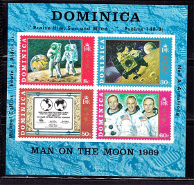 Освоєння космосу Освоение космоса ^/--/^ Космос . Доминика 1970 г  MNH - блок - человек на Луне ^_^^^ Домініка 1970 MNH - блок - людина на Місяці - фото фото фото