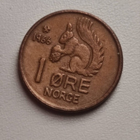Норвегія Норвегия ^/--/^ Монета Норвегии 1966 года - Белочка 1 оре rk /--/ 627 ^_^^^ Монета Норвегії 1966 року - Білочка 1 горе rk /--/ 627 - фото фото фото
