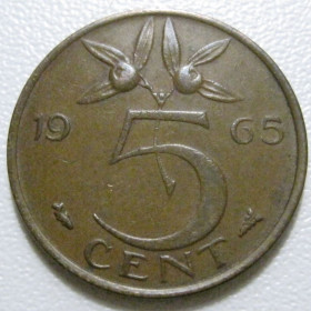 Нідерланди Нидерланды ^/--/^ Нідерланди 5 центів 1965 року 41163 ^_^^^ Нидерланды 5 центов 1965 года 41163 - фото фото фото