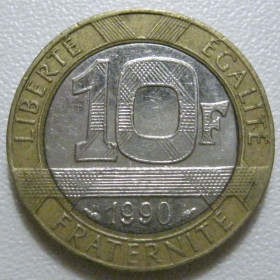Франція Франция ^/--/^ Франція 10 франків 1990 року 43762 ^_^^^ Франция 10 франков 1990 года 43762 - фото фото фото