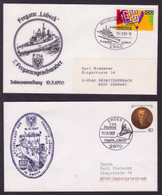 Тематичні колекції Тематические коллекции ^/--/^ Флот . Германия  2 /--/ а  ХМК  СГ  1987 и 1990 г - каше - ВМФ  - фрегат LUBECK ^_^^^ Німеччина 2 /--/ а ХМК СГ 1987 і 1990 р - каше - ВМФ - фрегат LUBECK - фото фото фото