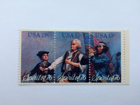 Північна Америка Северная Америка ^/--/^ USA. США 1976 г. SPIRIT OF 76. 3 марки в сцепке. Чистые. Scott  1629-1631. ^_^^^ USA. SPIRIT OF 76. 3 марки в зчепці. Чисті. Scott 1629-1631. - фото фото фото