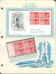 Північна Америка Северная Америка ^/--/^ США 1949  г - квартблок MNH + КПД  ХМК с квартблоком  -  Стефенсон , G.A.R. ^_^^^ США 1949 р - квартблок MNH + ККД ХМК з квартблоком - Стефенсон, G.A.R. - фото фото фото