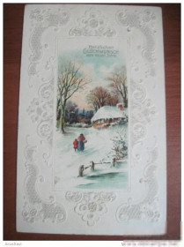 Іноземні Иностранные ^/--/^ Германия С новым годом! ок. 1910 ПП зимний пейзаж селение пуники в снегу ^_^^^ 1910 ПП зимовий пейзаж селище пуніки в снігу - фото фото фото