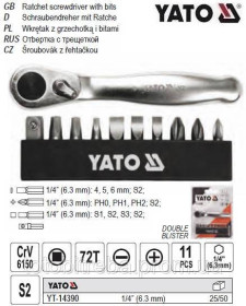 Викрутки Отвертки ^/--/^ Набір біт YATO тріскачка 1/4&amp;quot; PH SL SQ 11 штук YT-14390 ^_^^^ Набор бит YATO трескачка 1/4&amp;quot; PH SL SQ 11 штук YT-14390 - фото фото фото