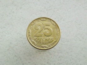 Обігові Обиходные ^/--/^ 25 копійок 1994 рік Україна 1 /--/ ББм  (376 /--/ а) ^_^^^ 25 копеек 1994 год Украина 1 /--/ ББм (376 /--/ а) - фото фото фото