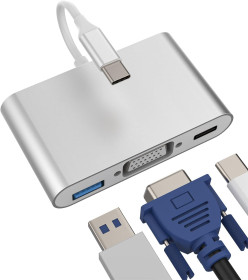 USB адаптери USB адаптеры ^/--/^ Лот № 15757 Адаптер USB C на VGA+USB-A+Type-C   (3 в 1), зарядний пристрій Thunderbolt 3.0 OTG, аксесуар для телевізора, розгалужувача, цифрового AV-порту, конвертера, проектора, монітора, синхронізації екрана, миші - фото фото фото