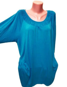 Туніки Туники ^/--/^ XL-4 /--/ XL Шикарная бирюзовая туника Line Plus с красивым декольте на резинках и рукавом реглан, Греция ^_^^^ XL-4 /--/ XL Шикарна бірюзова туніка Line Plus з красивим декольте на гумках і рукавом реглан, Греція - фото фото фото