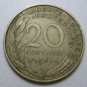 Франція Франция ^/--/^ Франція 20 сантимів 1967 року 42045 ^_^^^ Франция 20 сантимов 1967 года 42045 - фото фото фото