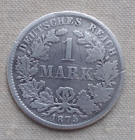 Німецька імперія (-) Германская империя (-) ^/--/^ Германия 1 марка, 1875 г, &amp;quot;D&amp;quot; - Мюнхен, серебро ^_^^^ Німеччина 1 марка, 1875 г, &amp;quot;D&amp;quot; - Мюнхен, срібло - фото фото фото