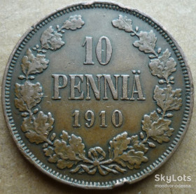 Фінляндія Финляндия ^/--/^ Финляндия 10 пенни 1910 VF= 7.5$ XF=25$  ( цены по &amp;quot;Краузе&amp;quot; 2005 /--/ г. для справки)  09 /--/ ф /--/ 1 ^_^^^ Фінляндія 10 пенні 1910 VF = 7.5$ XF = 25$ ( ціни по &amp;quot; Краузе &amp;quot; 2005 /--/ р. для довідки) 09 /--/ ф /--/ 1 - фото фото фото