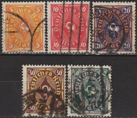 Веймарська республіка Веймарская республика ^/--/^ 1922 - Німеччина - Поштовий рожок - Двокольоровий Mi.205-209 _10,0 € ^_^^^ 1922 - Германия - Почтовый рожок - Двуцветный Mi.205-209 _10,0 € - фото фото фото