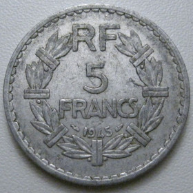 Франція Франция ^/--/^ Франція 5 франків 1945 року 42123 ^_^^^ Франция 5 франков 1945 года 42123 - фото фото фото