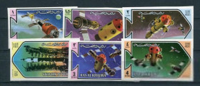 Освоєння космосу Освоение космоса ^/--/^ Рас эль Хайма Ras al Khaima Space  1971   Mi 547-552 /--/ A Salyut and Soyuz 11 MNH Cv 9. ^_^^^ Рас ель Хайма Ras al Khaima Space 1971 Mi 547-552 /--/ A Salyut and Soyuz 11 MNH Cv 9. - фото фото фото